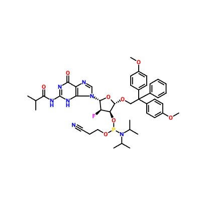 CAS 144089-97-4 | 5'-O-[Bis(4-methoxyphenyl)phenylmethyl]-2'-deoxy-2'-fluoro-N-(2-methyl-1-oxopropyl)guanosine 3'-[2-cyanoethyl N,N-bis(1-methylethyl)phosphoramidite]